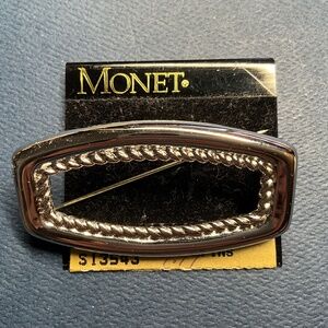 Monet Brooch Signed Monet Silver Tone Open Work Rope Frame Pin
